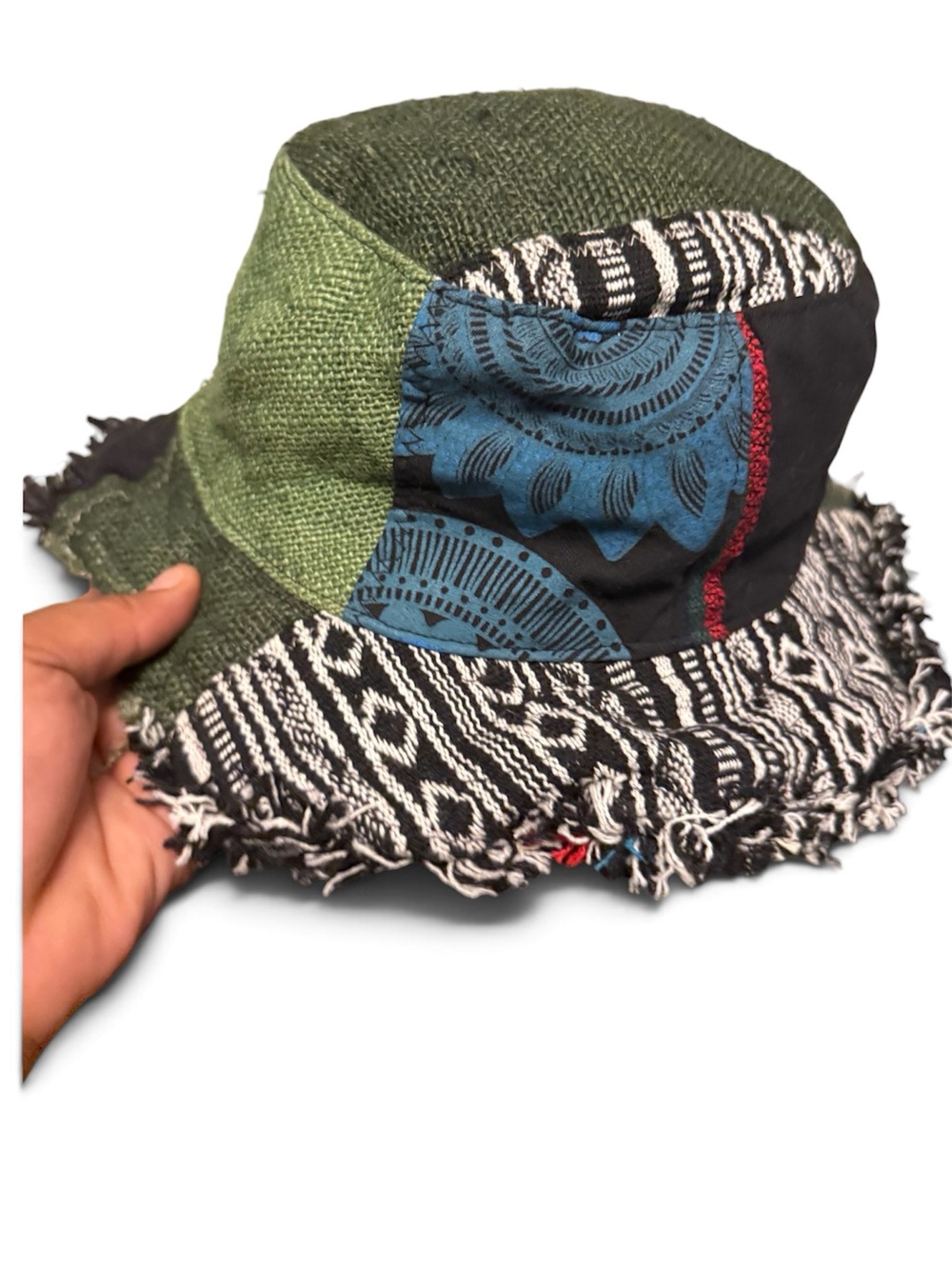 Kathmandu Patchwork Green and Blue Bucket Hat